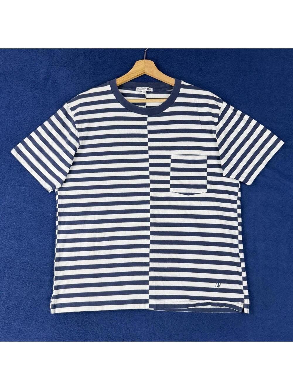 Uniqlo JW Anderson Split Striped T Shirt Size M Blue Designer Collab Rare Casual